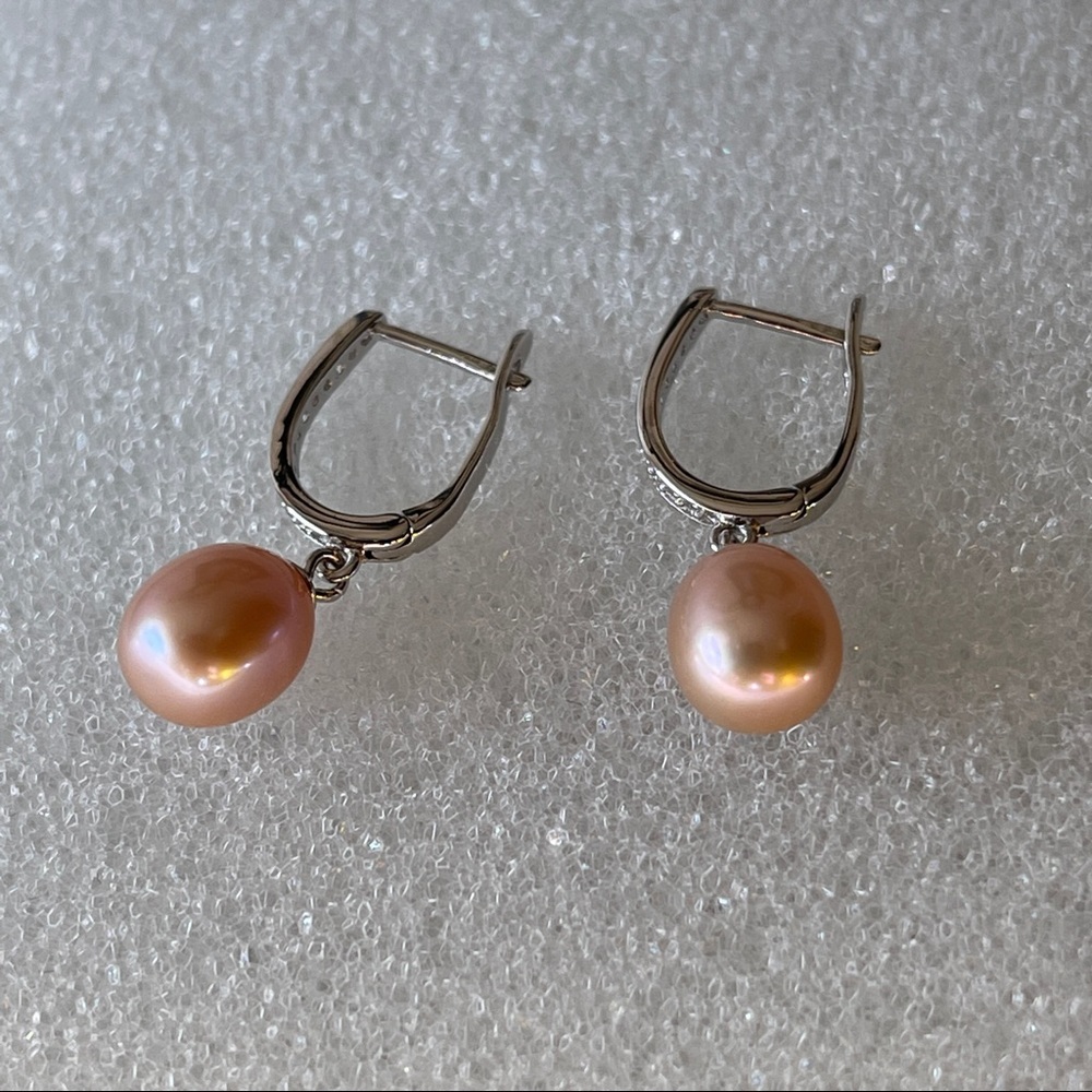 NEW 925 Sterling Silver Real Natural Freshwater Purple Drop Pearl Dangle Earring - Picture 8 of 11